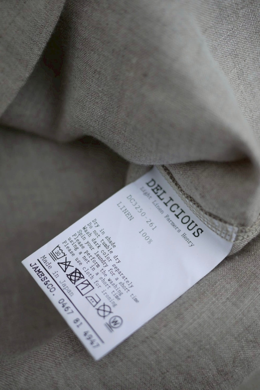 DELICIOUS "Light LINEN Famers Henry" JAMES SPECIAL ORDER