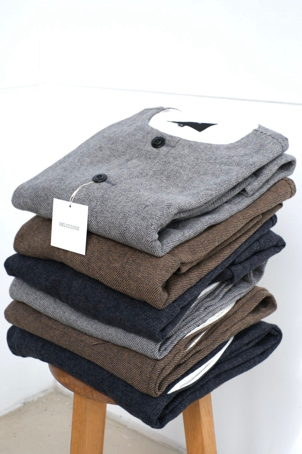 DELICIOUS "Cotton Tweed Collarless Jacket"