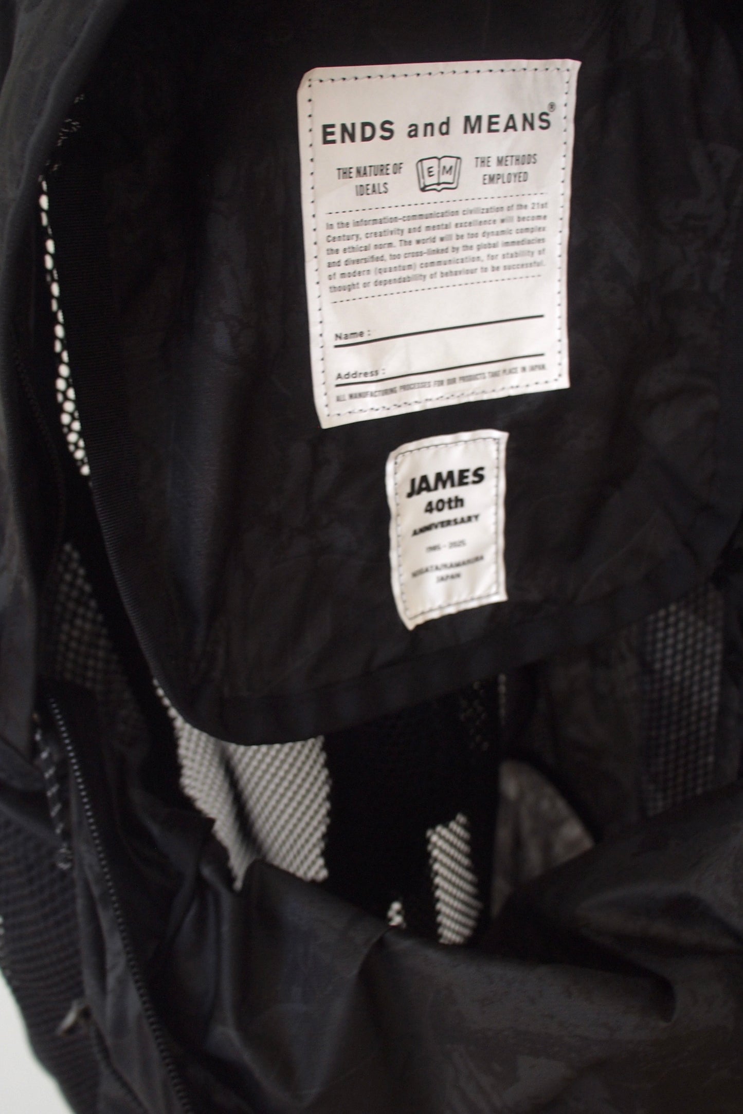 ENDS and MEANS "Limited Packable Backpack" JAMES SPECIAL ORDER